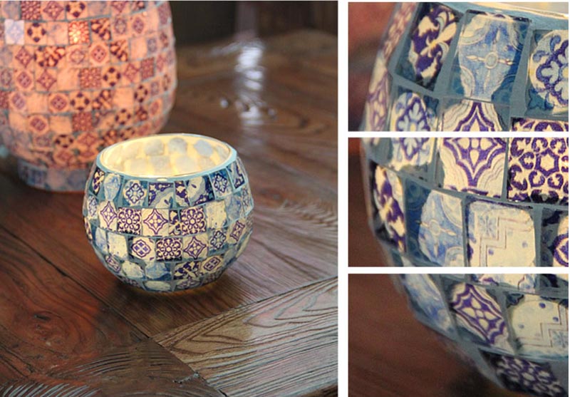 Mosaic glass candle holder